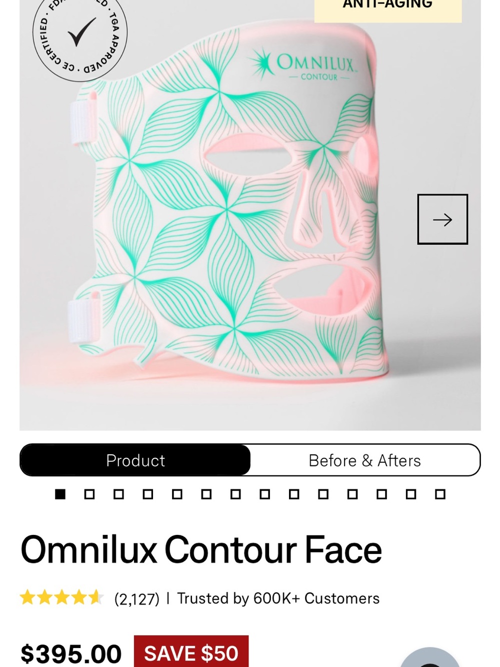 Omnilux Contour Face LED Mask - Pink with Teal Leaf Pattern